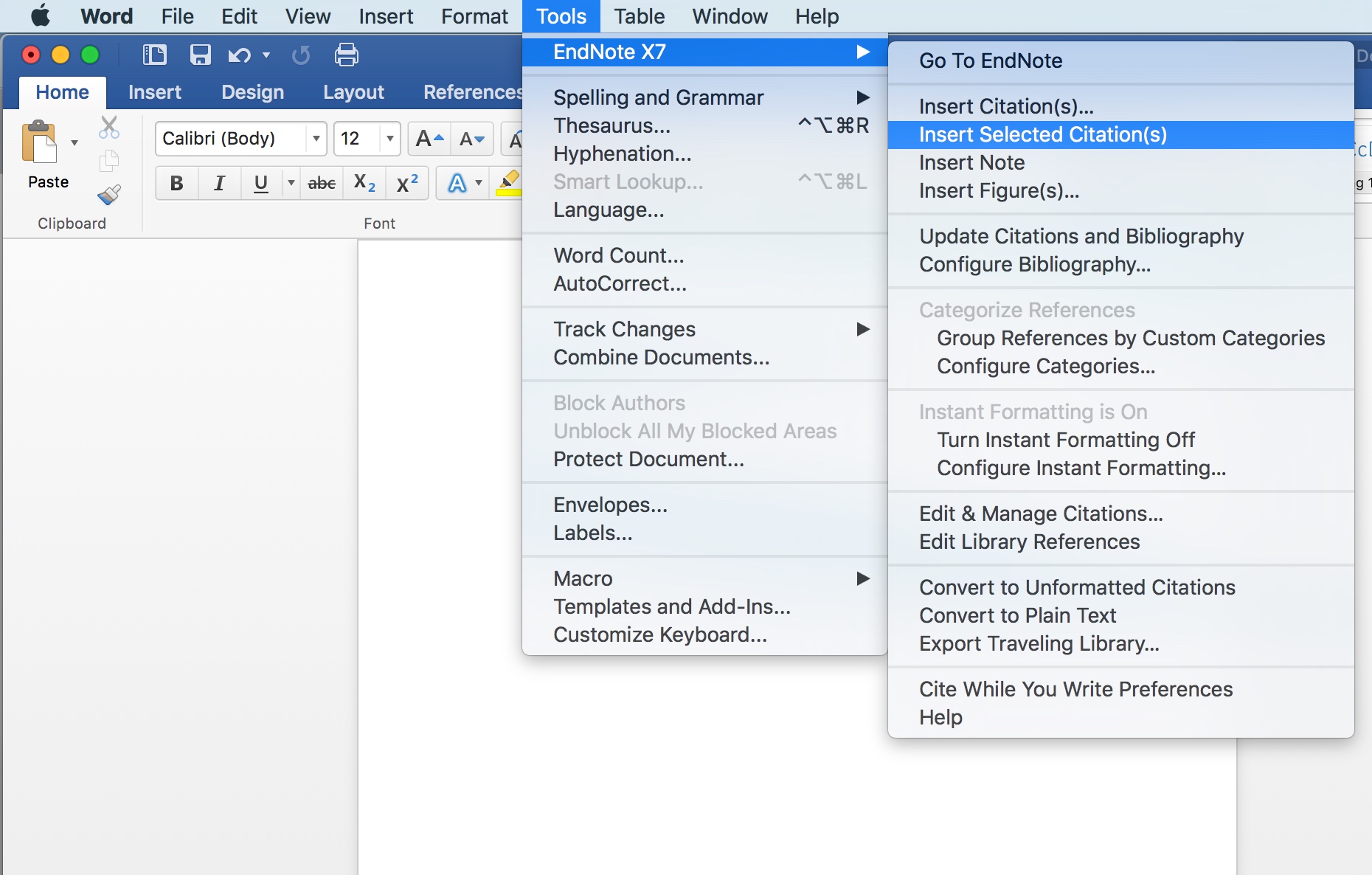 how to insert endnote in word mac